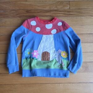 Mini Boden Blue and Red Mushroom Sweatshirt Size 8-9. See Description
